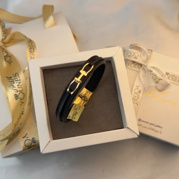 دستبند طلا چرم مردانه L188